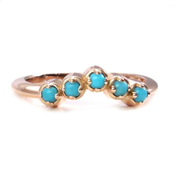 Chevron Turquoise Stacking Gold Ring - Rose, Yellow or White Gold - Handmade Modern Jewelry