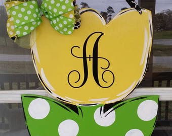 Door decoration,Monogrammed Spring tulip door decoration , door hanger, home decor