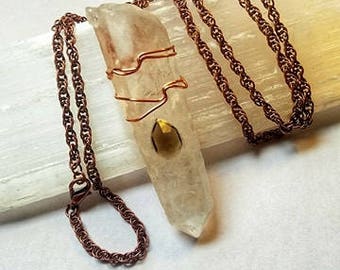 Quartz Necklace Wire Wrapped Quartz Necklace Quartz Crystal Smoky Quartz Necklace Copper Necklace