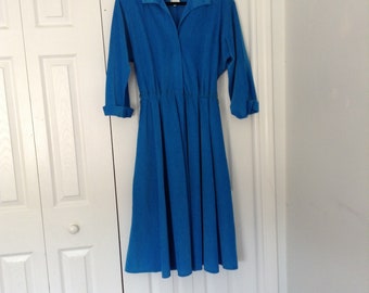 Vintage 80s Willi Of California Sky Blue Velour Sinched Waist Dress (NO Belt) 12