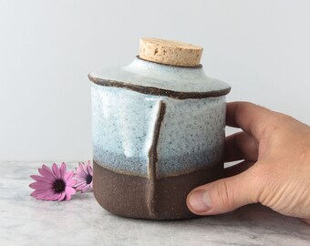 Round Cremation Urn with Cloudy Blue-White Glaze - Pet Urn - Medium Dog Urn - Keepsake Urn