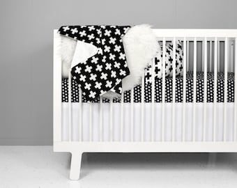 Modern Crib Bedding Set - Black + White Swiss Cross | black and white baby bedding | modern baby bedding | fitted crib sheet | crib bedding