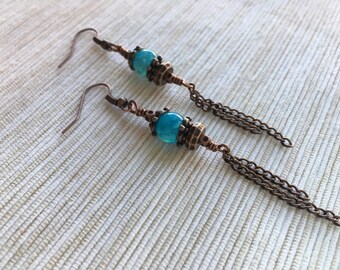Antique Copper and Blue Agate Earrings