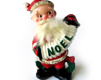 Vintage Christmas Santa Claus NOEL Figurine / White Fur Beard / Santa Playing Accordion NOEL Christmas Collectible / Tilso Tags