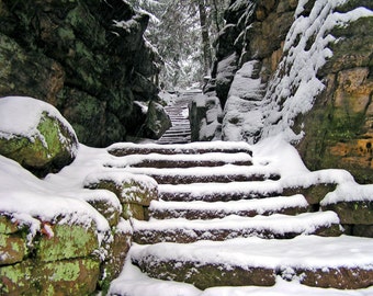 Stairway to Winter 8x10 Ohio Nature Photography Print Snow Scene Wall Art Home Decor