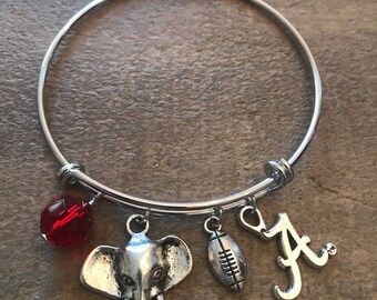 Alabama Crimson Tide inspired Adjustable Bangle Bracelet