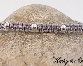 Macrame Bracelet - Silver Sterling Silver Macrame Bead Bracelet - KTBL