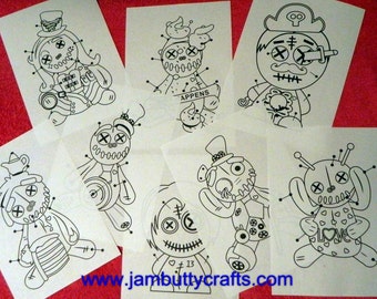 9 Colouring in sheets Voodoo Doll Style!. Set #1 Printed & Posted to you. FREE UK Posting. Adult Colouring. Colouring Sheets. Art Therapy.