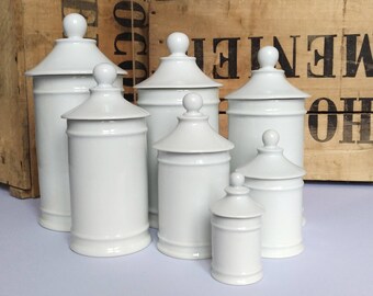 Rare - Set of seven white apothecary jars