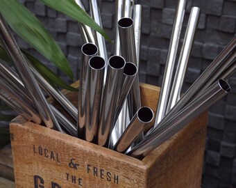 6 Smoothie straw stainless steel reusable + brush 9"