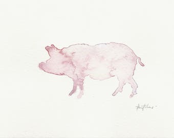Pig (pencil and watercolour) with frame