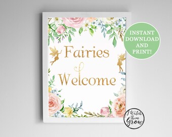 Fairies Welcome Party Sign, Printable Fairy Birthday Party Poster, Fairy Tea Party, Fairy Party, Pixie Faerie Sign 8x10 PDF INSTANT DOWNLOAD