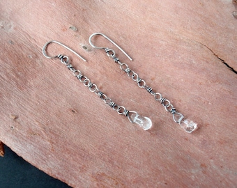 Clear Quartz Earrings ~ Delicate Handcrafted Chain Links with Natural Rock Crystal Teardrops ~ Eco-Friendly Recycled Sterling Silver