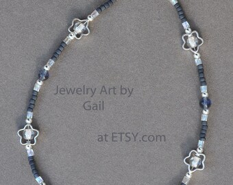 Blue and Silver Flower Anklet