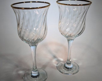 Vintage Gold-Rimmed Wine Glasses-Set of 2