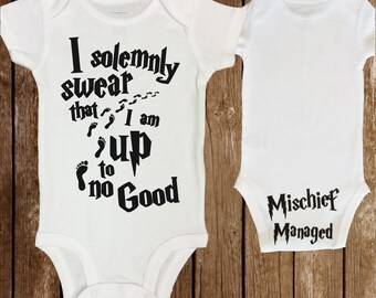 Harry Potter "I Solemnly Swear I'm up to no good" with Mischief Managed on Bottom for Girl/Boy Unisex Baby Onesies Bodysuit -Baby Shower