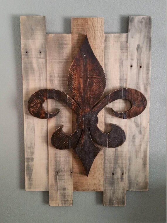 Wood Wall Art handmade. Fleur de lis wall decor reclaimed