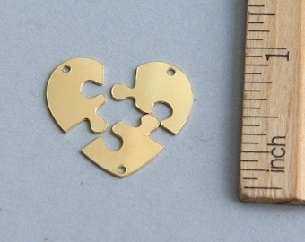 SALE, 3 Heart Puzzle Pendant, Heart Puzzle charms, 3 Piece heart puzzle, 24K Gold plated sterling silver 3 piece heart puzzle, 19mm(1 piece)