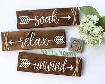 Bathroom Wall Decor Relax Soak Unwind Farmhouse Bathroom Signs Rustic Bathroom Decor - Bathroom Signs Wood - Bathroom Arrow Decor