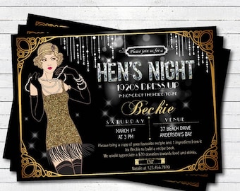 Bachelorette Party Invitation. Great Gatsby Flapper Black And