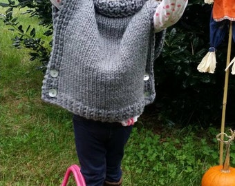 Trendy Adorable Bulky knit poncho/ sleeveless sweater Available in toddler 2 thru adult .Perfect for layering.