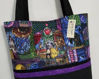 Beauty and the Beast Stained Glass Mosaic purse tote Bags by April