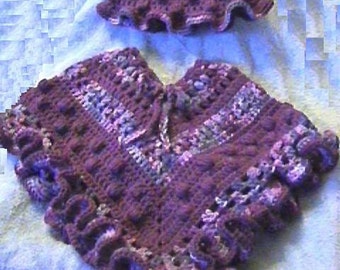 Sugar Plums Poncho and Hat CROCHET PATTERN 6-12 years - INSTANT Download