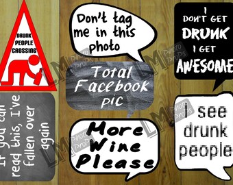 Party Photo Booth Props - 7 signs - Add some fun to your next event! Ing: More wine Please, INSTANT DOWNLOAD DIY Printable Craft, Party Fun