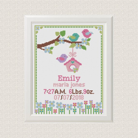 Baby Cross Stitch pattern birth announcement Birthday sampler