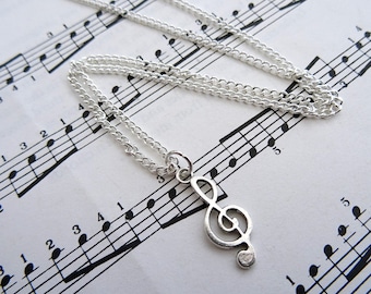 Treble clef necklace - music note charm - silver - singer musician jewellery