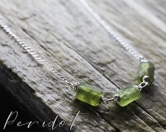 Sterling silver Peridot necklace | Raw Peridot bead necklace | Natural Peridot wirewrapped jewellery | Olive green real gemstone necklace