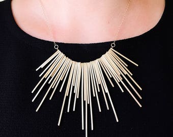 Geometric 14k Gold Filled Statement Necklace. Handmade