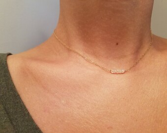 Gemstone necklace, dainty necklace, layer necklace, birthstone necklace, 14k gold filled, bridesmaid, gemstone bar necklace, aquamarine