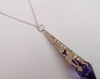 Purple Teardrop Necklace , Purple Pendulum , Silver Necklace , Purple Necklace , Gothic Necklace , Handmade Jewelry , Gothic Jewelry , Gift