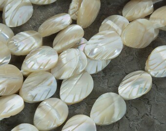 brown MOP leaf beads - natural mother of pearl beads - brown shell beads - MOP beads for jewelry design - MOP plant beads - 15 inch