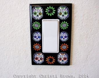 Day of the Dead Light Switch Plate Cover Sugar Skull wide Dia De Los Muertos