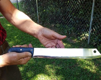 Large Camp Chopper Made From CPM154 Steel Has A Blue & Black G-10 Handle Mosaic Pin Comes With Kydex Sheath