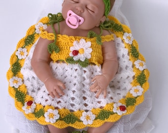 Baby dress, Crochet headband, Crochet shoes, Crochet cardigan, White baby dress, Girls Clothing, Flower baby girl dress, baby shower gift,