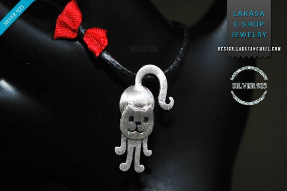 Cat Necklace Sterling Silver Handmade Jewelry Best idea Gift girlfriend catlovers birthday anniversary love woman girl cute animal greek art