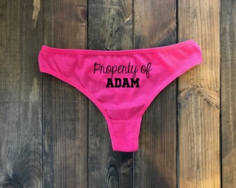 Pink Property Of Thongs - Thongs - Funny Panties - Womens Underwear - Funny Black Thong - Adult Underwear - Custom Panties