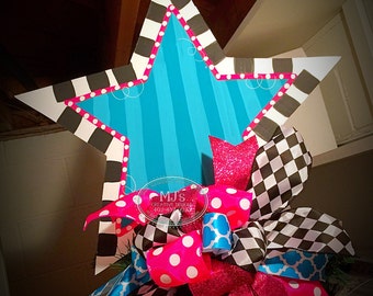 Star Tree Topper- Monogram Tree Topper, Initial Tree Decor, Christmas Tree Topper, Wooden Tree Topper, Fancy Tree Topper, Colorful Tree Top