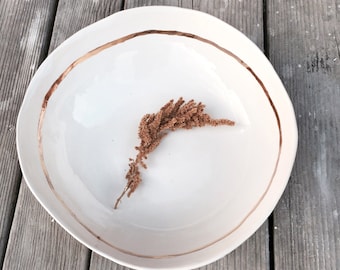 Wedding gift handmade ceramic serving organicbowl white and 22k gold