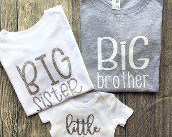 Big Brother Shirt, Big Sister Shirt, Little Brother onesie®, Little Sister onesie® // gender reveal, sibling shirts, pregnancy announcement
