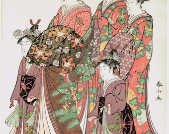 Japanese Ukiyo-e Woodblock print, Shunzan, "The Coutesan Kasugano of The Ogi-ya House"