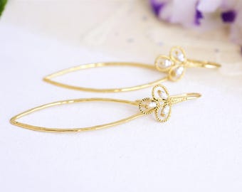 Gold drop earrings, Oval earrings, Gold flower earrings, Hammered earrings, Oval drop earrings, Gold oval earrings, Hammered gold earrings