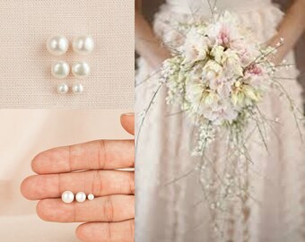 Freshwater Pearl Earrings, Pearl Stud Earrings, Gold, Rose Gold, 4mm, 6mm, 8mm, Sterling Silver Bridesmaid jewelry Freshwater Pearl Earrings