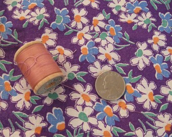 Antique Vintage Quilt Feedsack Fabric Bundle Scraps Novelty Purple Floral & Spool of Thread