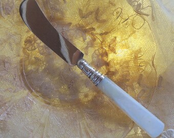 Vintage Mother Of Pearl And Sterling Silver Butter Knife