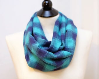 Infinity Scarf - Flannel - Turquoise and Purple