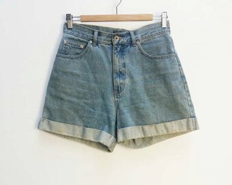 Blue Denim Shorts Vintage High Waisted Denim Shorts Women's Vintage Shorts Rolled Hem Jean Shorts Blue Wash Vintage Denim High Waist Shorts
